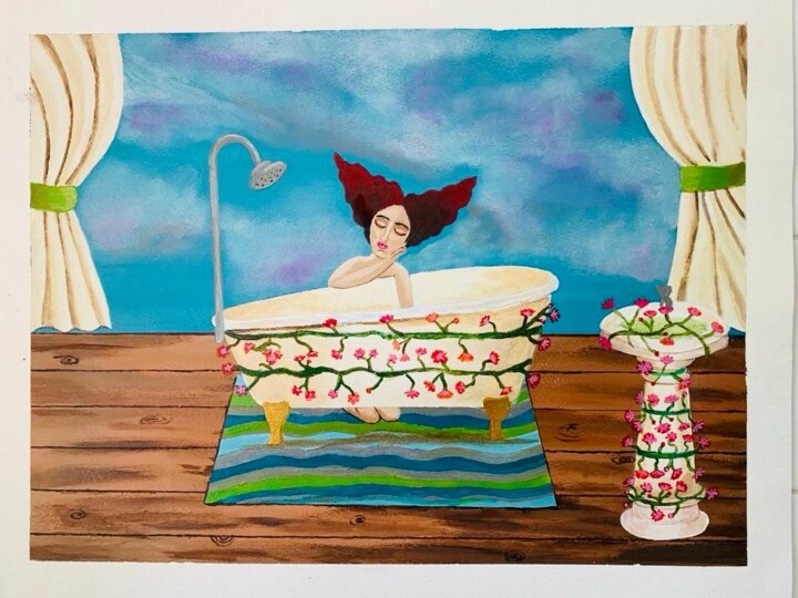 「Mujer en flor」というタイトルの絵画 Claudine Brantesによって, オリジナルのアートワーク, アクリル