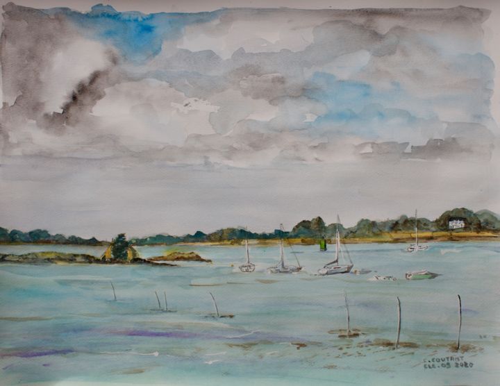 Pintura titulada "Morbihan" por Claudine Coutant, Obra de arte original, Acuarela