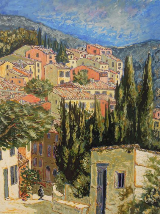 Peinture intitulée "village provençal" par Claudine De Hulster, Œuvre d'art originale, Acrylique