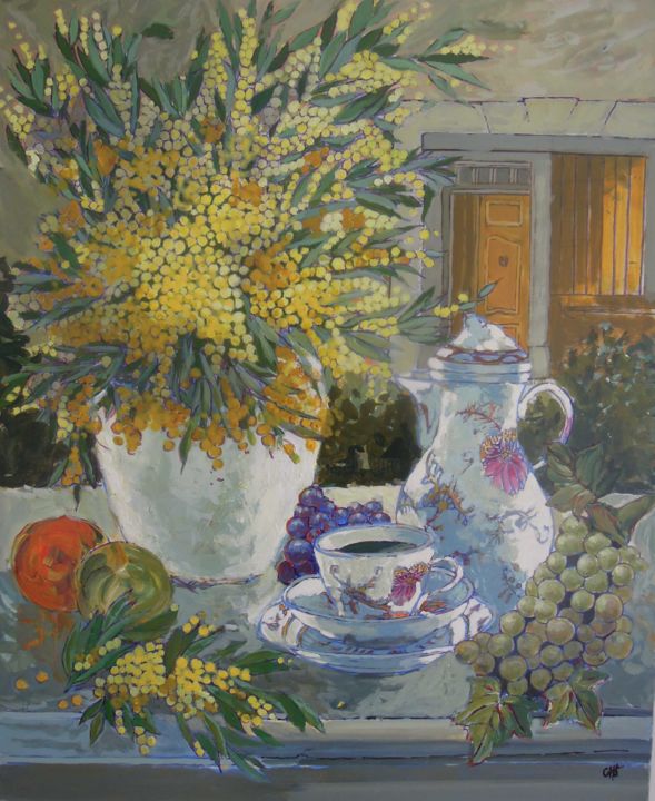 Peinture intitulée "mimosas" par Claudine De Hulster, Œuvre d'art originale, Acrylique
