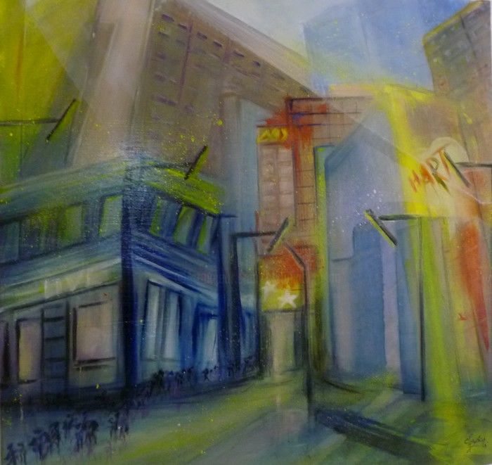 Painting titled "Ville-en-lumieresd.…" by Claudine Fasan, Original Artwork