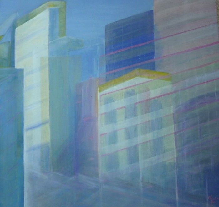 Painting titled "Ville en reflets" by Claudine Fasan, Original Artwork