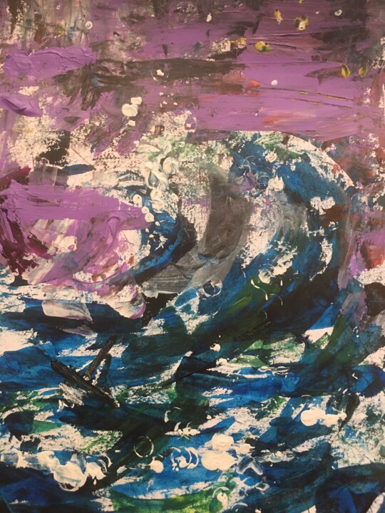 Painting titled "Mer agitée" by Claudine Janel, Original Artwork, Acrylic Mounted on Cardboard