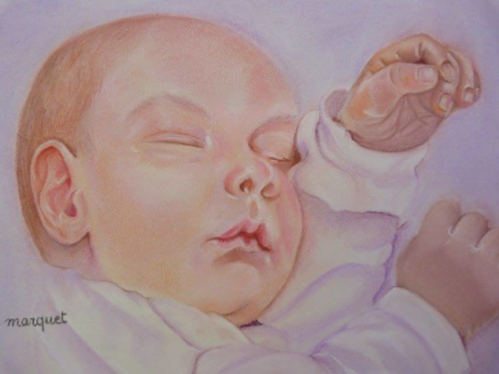 Drawing titled "Chut bébé dort" by Claudine Marquet, Original Artwork, Pastel