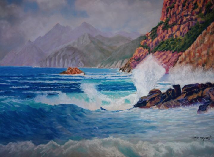 Dessin intitulée "Corse : ile de beau…" par Claudine Marquet, Œuvre d'art originale, Pastel