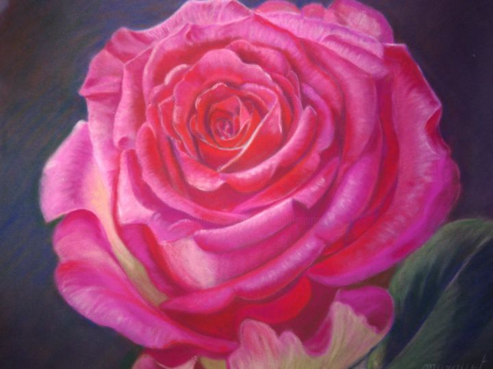 Drawing titled "rose" by Claudine Marquet, Original Artwork, Pastel