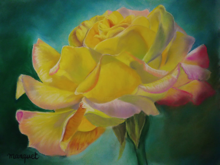 Drawing titled "jaune soleil ." by Claudine Marquet, Original Artwork, Pastel