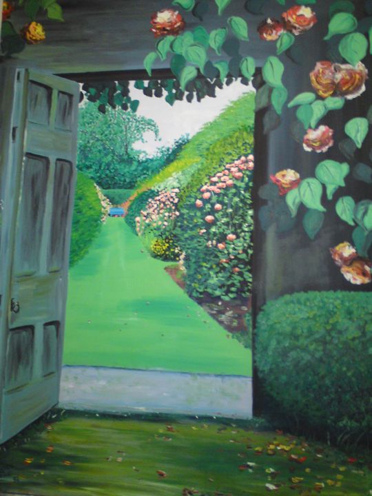 Peinture intitulée "énigme de la-porte-…" par Claudine Viégas, Œuvre d'art originale, Huile