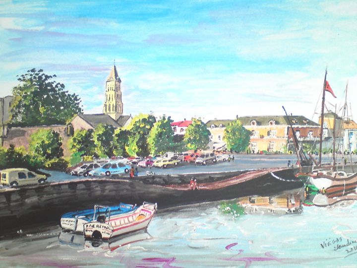 Painting titled "Port de Noirmoutier" by Claudine Viégas, Original Artwork, Oil