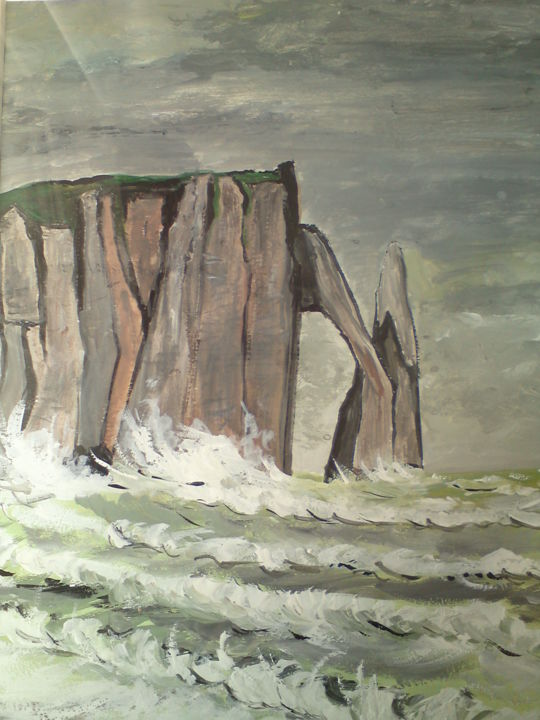 Peinture intitulée "Tempête à Etretat" par Claudine Viégas, Œuvre d'art originale, Huile