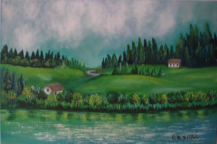 Painting titled "Paisagem Rural" by Claudineia R. Soldan, Original Artwork, Oil