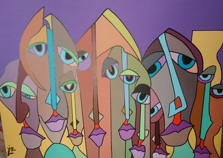Painting titled "famille" by Claudine Leroy, Original Artwork, Acrylic