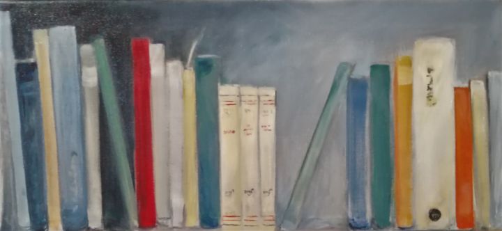 Painting titled "Livres" by Claudine Pochat, Original Artwork, Oil