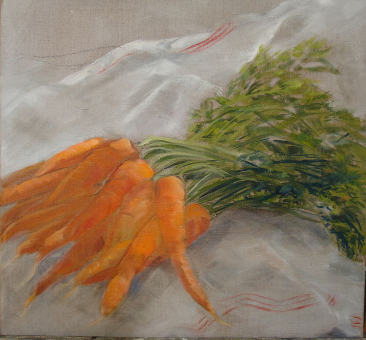 Painting titled "Carottes" by Claudine Pochat, Original Artwork, Oil