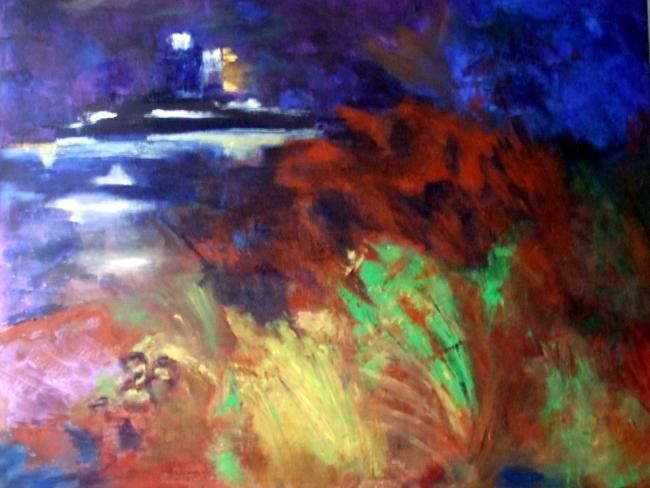 Painting titled "Nuit sur Terneuzen" by Claudine Roques Ayache, Original Artwork, Oil