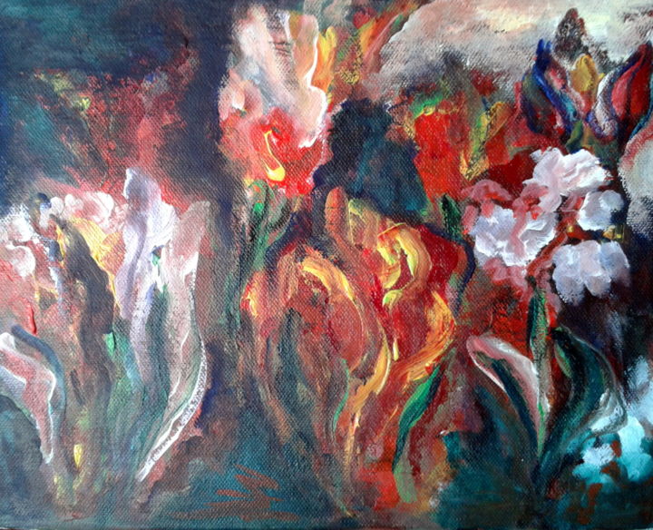 Painting titled "Tulipes d'Amsterdam" by Claudine Roques Ayache, Original Artwork, Acrylic