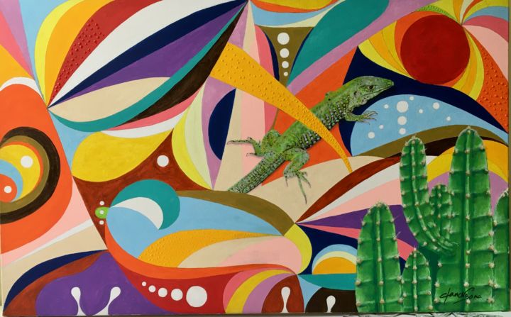 Pintura intitulada "Calango Verde do No…" por Claudio Soria, Obras de arte originais, Acrílico