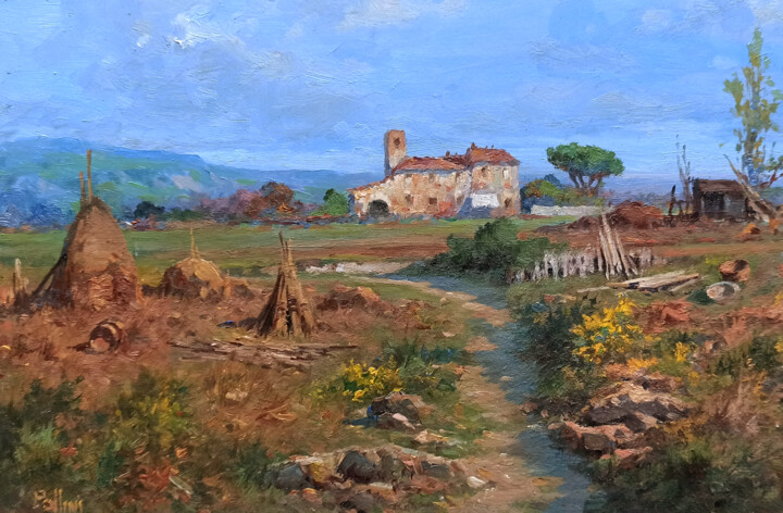 Painting titled "Country path - Tusc…" by Claudio Pallini, Original Artwork, Oil Mounted on Other rigid panel