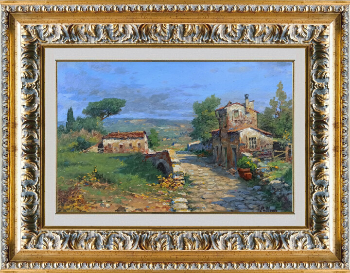 Painting titled "Country stone bridg…" by Claudio Pallini, Original Artwork, Oil Mounted on Other rigid panel