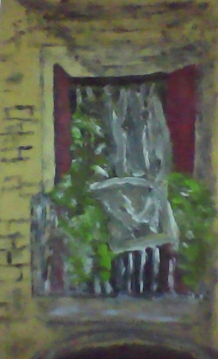 Schilderij getiteld "Balcony" door Claudio Suenaga, Origineel Kunstwerk, Olie