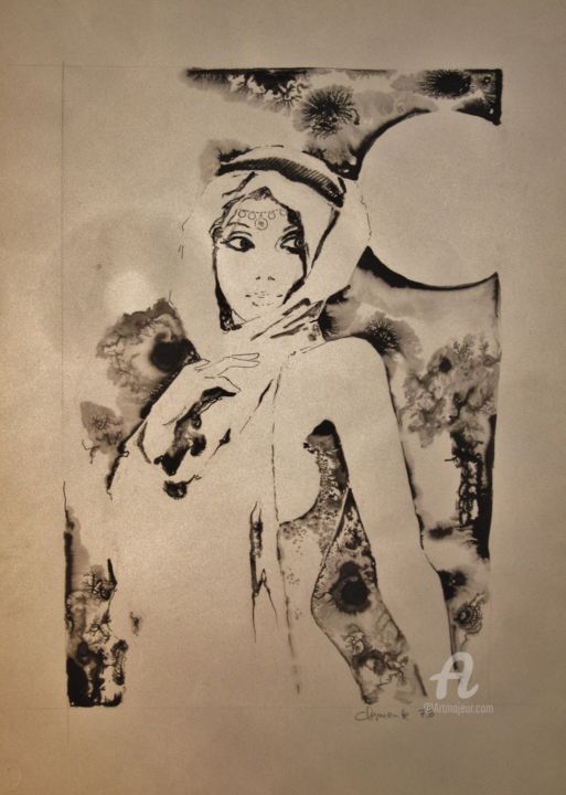 Dessin intitulée "Donna araba" par Claudio Clemente, Œuvre d'art originale, Encre