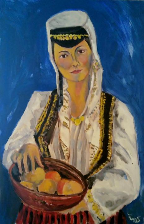 Pittura intitolato "ragazza-bosniaca-co…" da Claudio Fornas, Opera d'arte originale, Acrilico