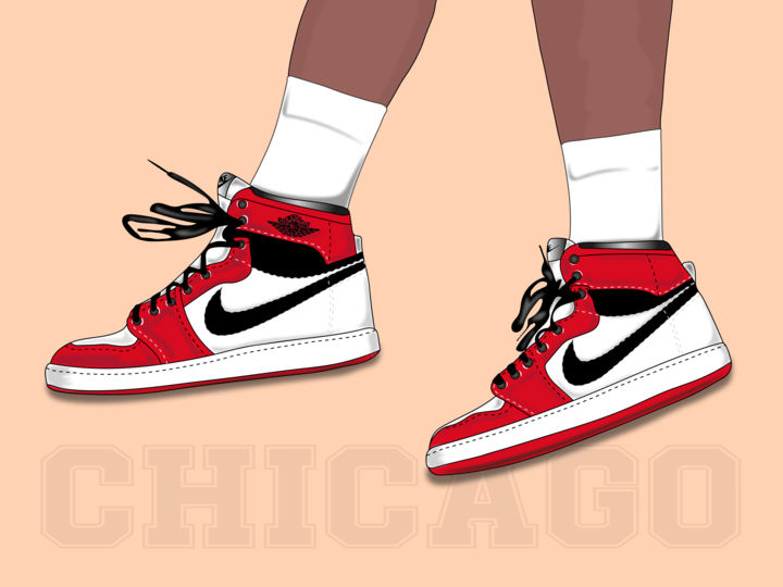 Digitale Kunst mit dem Titel "AIR JORDAN 1 CHICAGO" von Claudio Siloto, Original-Kunstwerk, 2D digitale Arbeit