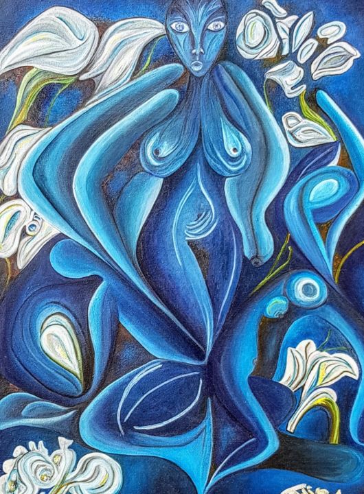 Peinture intitulée "La femme en bleu" par Claudy Thiry, Œuvre d'art originale