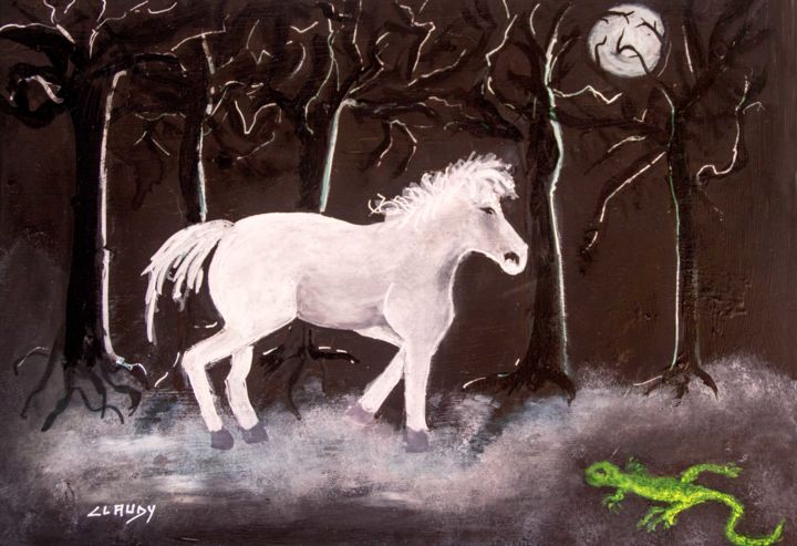 绘画 标题为“Cheval de lune” 由Claudy, 原创艺术品, 水彩