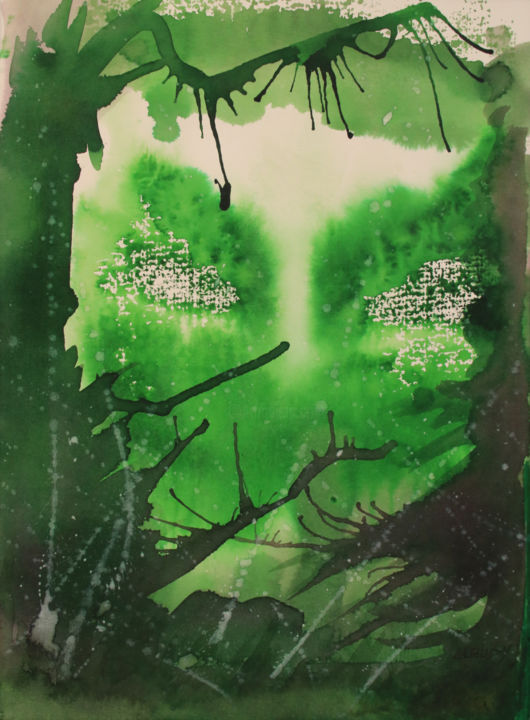 Картина под названием "Au coeur de la forêt" - Claudy, Подлинное произведение искусства, Чернила