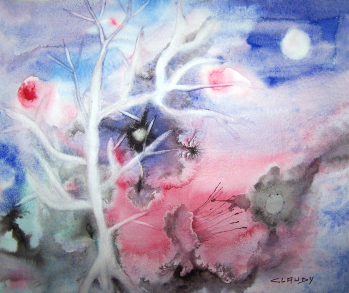 Painting titled "Caresses hivernales" by Claudy, Original Artwork, Watercolor