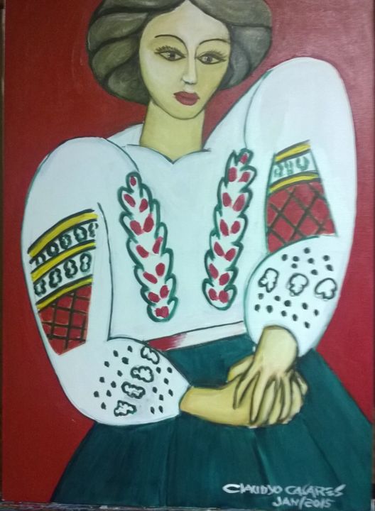 Schilderij getiteld "Mulher com blusa ru…" door Claudyo Casares, Origineel Kunstwerk, Acryl