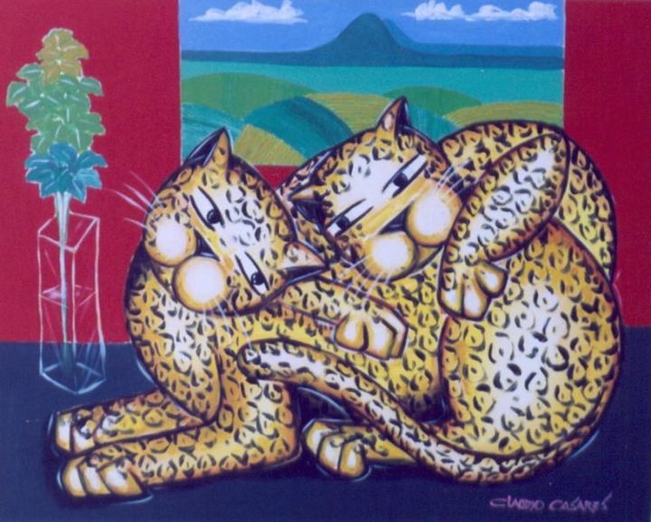 Pintura intitulada "Gatonça apaixonada" por Claudyo Casares, Obras de arte originais