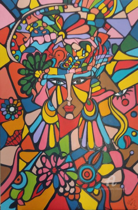 Картина под названием "Pensamentos" - Cláudia Ribeiro Oficial, Подлинное произведение искусства, Масло