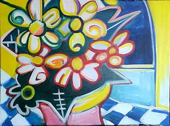 Painting titled "Kitchen Flowers" by Clayton Thomas, Original Artwork