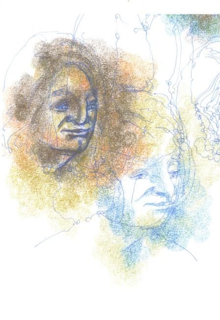 Dibujo titulada "Two faces" por Olof Lagerhorn, Obra de arte original