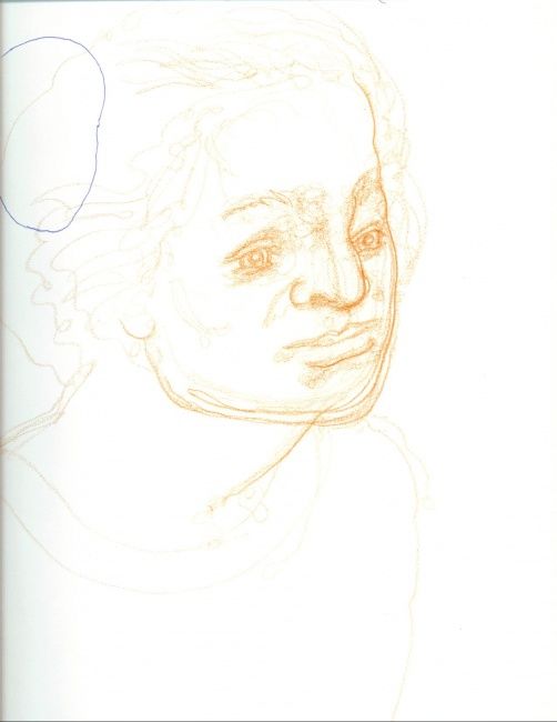 Dibujo titulada "Face in red crayon" por Olof Lagerhorn, Obra de arte original
