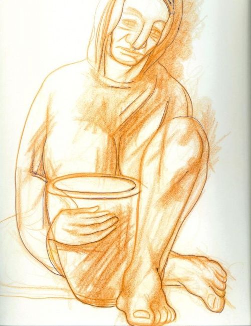 Dibujo titulada "Man with a pot" por Olof Lagerhorn, Obra de arte original