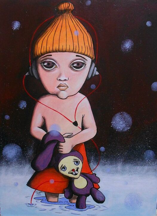 Painting titled "The Baby" by Clecio, Original Artwork, Acrylic Mounted on Wood Stretcher frame