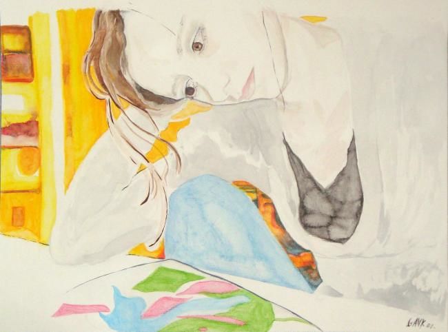 Drawing titled "pensive" by Laure Gally, Original Artwork