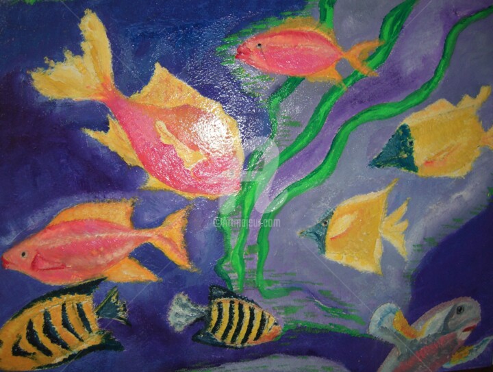 Pintura intitulada "Poissons Multicolor…" por Clémence C., Obras de arte originais, Óleo