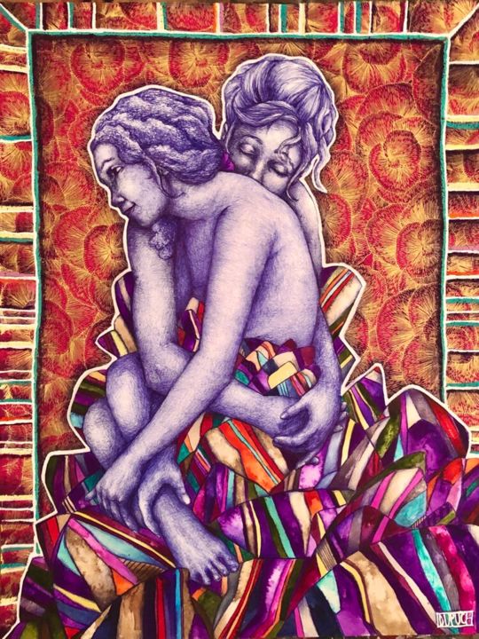 Pintura titulada "Amour au féminin" por Clémence Dupuch, Obra de arte original, Bolígrafo