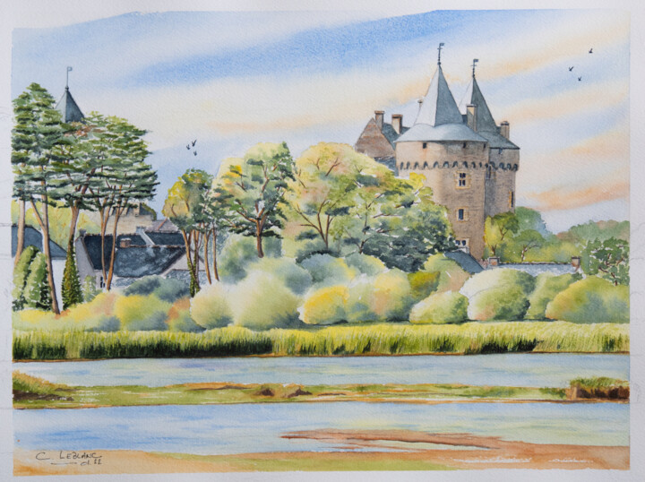 Картина под названием "Le Château de Susci…" - Clément Leblanc (Chablais Aquarelles), Подлинное произведение искусства, Аква…