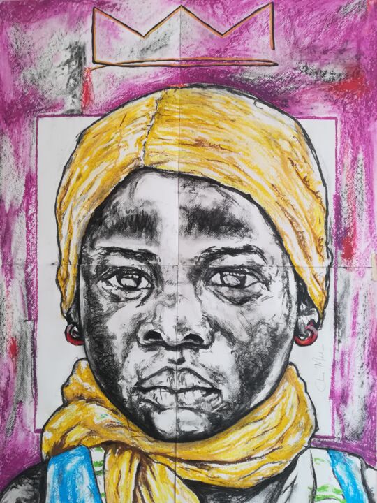 Drawing titled ""Adornment"" by Clement Mohale, Original Artwork, Pastel