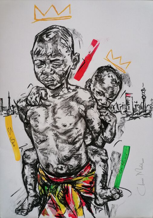 Drawing titled ""Allegiance"" by Clement Mohale, Original Artwork, Charcoal