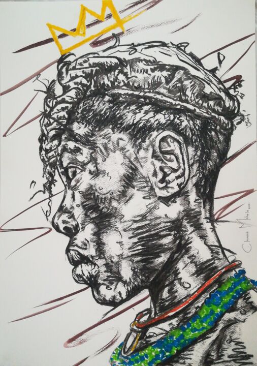 Drawing titled ""Look Within"" by Clement Mohale, Original Artwork, Charcoal