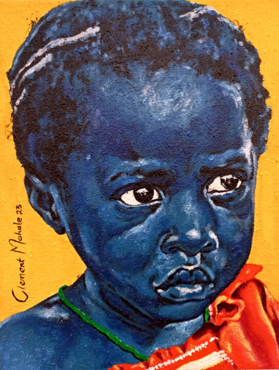 Картина под названием ""Thoughtful"" - Clement Mohale, Подлинное произведение искусства, Акрил Установлен на Деревянная рама…