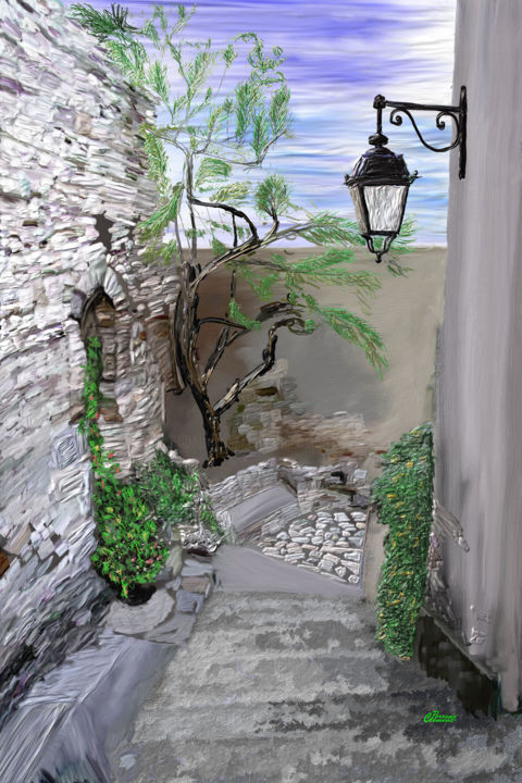 Arts numériques intitulée "ruelle pavée" par Clément Perrenx, Œuvre d'art originale, Peinture numérique