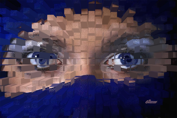 Arts numériques intitulée "les yeux bleus" par Clément Perrenx, Œuvre d'art originale, Travail numérique 2D