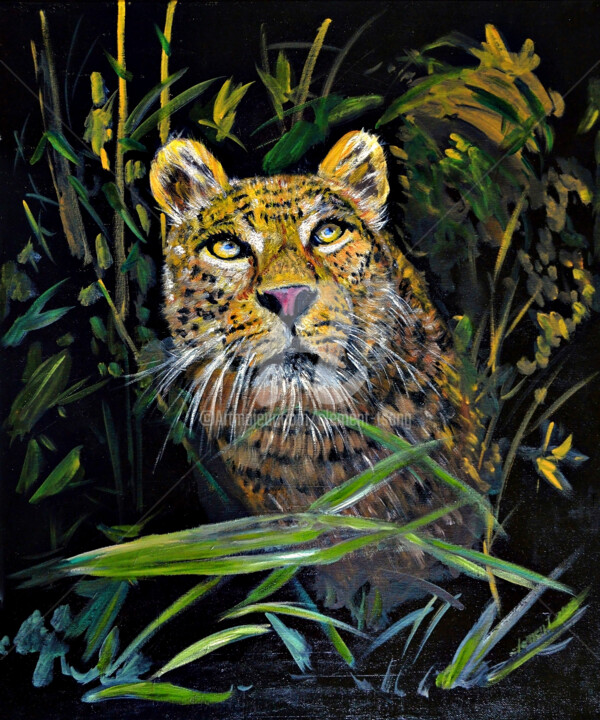 Pintura intitulada "The Tiger is watchi…" por Clement Tsang, Obras de arte originais, Óleo